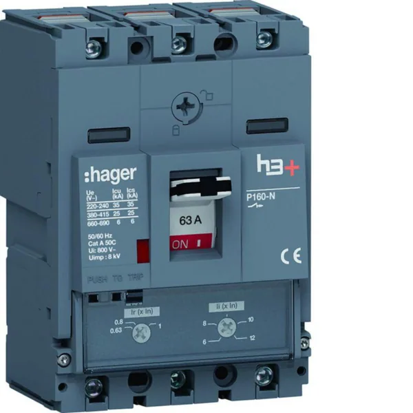 Kompaktikatkaisija Hager h3+ TM P160 3N 63A 25KA