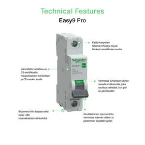 Johdonsuojakatkaisija Schneider Electric Easy9 C-käyrä 1-nap 6kA - JOHDONSUOJAKATKAISIJA EASY9 MCB 1C6 6KA