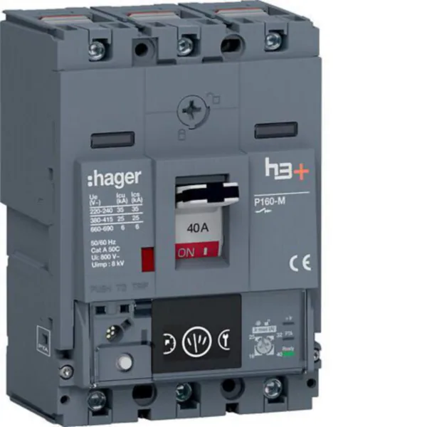 Kompaktikatkaisija Hager h3+ Energy P160 3N 40A 25KA