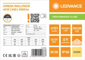 Seinävalaisin ulko Ledvance Urban Wall - SEINÄVALAISIN ULKO URBAN WALL UB WALLPACK 40W 830 ML GY