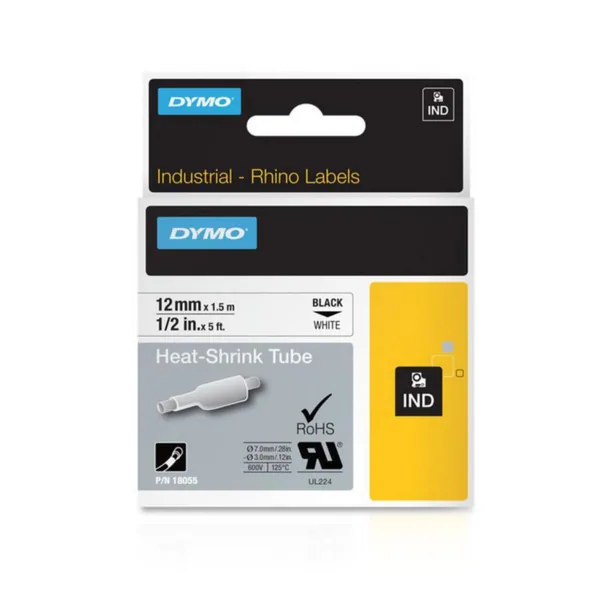 Merkintäkutisteletku Dymo Rhino MERKINTÄKUTISTELET 12mm MU TXT VALKOISELLA