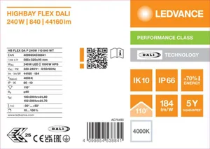 Syväsäteilijä Ledvance High Bay PFM Flex - SYVÄSÄTEILIJÄ HIGH BAY PFM HB FLEX 240W 840 110D DALI