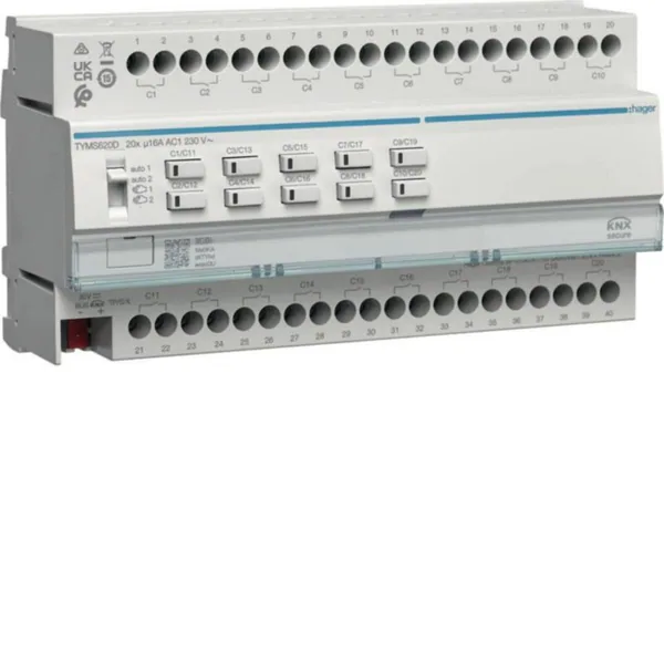 Lähtöyksikkö Hager KNX ETS TYMS620D 20/10X16A RLC SEC DIN