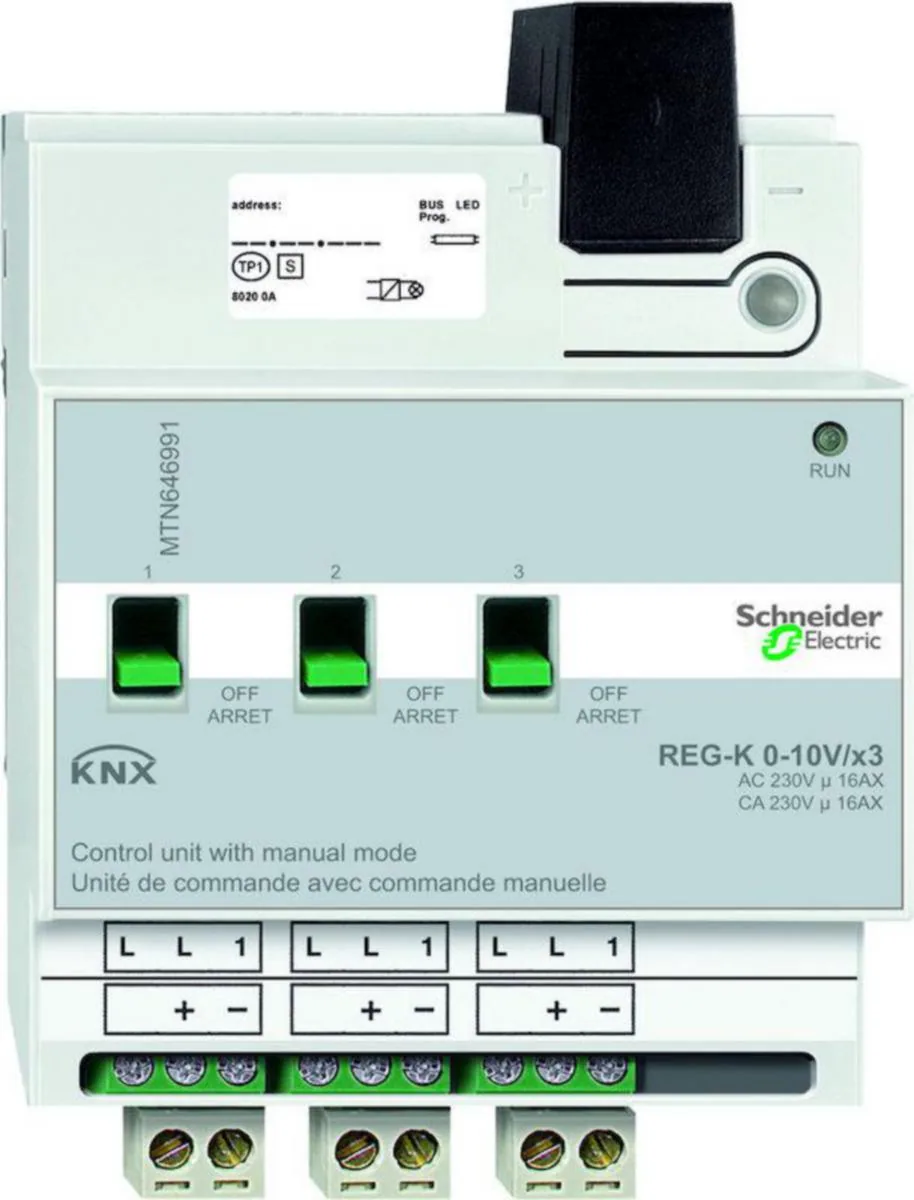 Lähtöyksikkö KNX Schneider Electric SpaceLogic KNX - LÄHTÖYKSIKKÖ SPACELOGIC KNX OHJAUSYKSIKKÖ 0-10V 3 KAN.