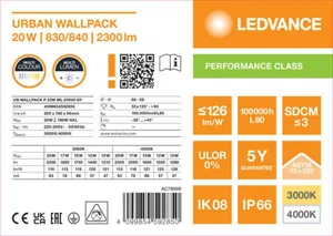 Seinävalaisin ulko Ledvance Urban Wall - SEINÄVALAISIN ULKO URBAN WALL UB WALLPACK 20W CCT ML GY