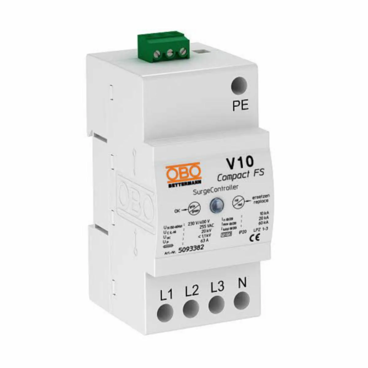 Ylijännitesuojat PJ-verkko Obo - YLIJÄNNITESUOJA KIINTEISTÖ V10 COMPACT-FS T2+T3 HIENOS.