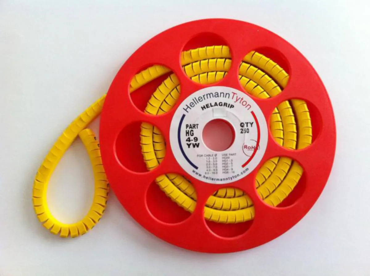 Johdinmerkki Helagrip HellermannTyton pujotettava HGDC4-9YW PE 125rll Ø 4-9mm – keltainen