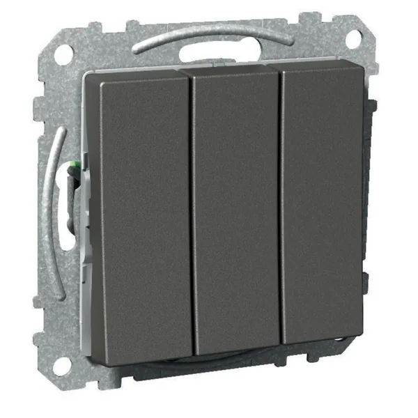 Kytkin Schneider Electric Exxact, nelikulmainen vipu, antrasiitti 1+1+1/16A/IP20 2X UKJ ANT