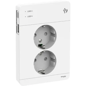 Pistorasia Schneider Electric Exxact 2-osainen + 2 x USB kokopeitelevyllä - PISTORASIA + USB EXXACT 2-PR + 2X USB LAT. A+C 3A VAL