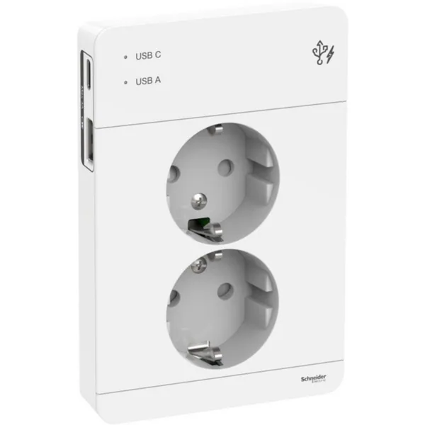 Pistorasia Schneider Electric Exxact 2-osainen + 2 x USB kokopeitelevyllä