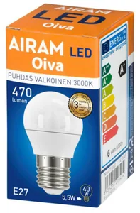 Pienkupulamppu Airam Oiva pahvipakkaus - PIENKUPULAMPPU OIVA P45 830 470lm E27 OIVA OP