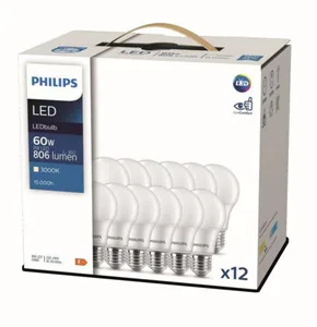 Vakiolamppu Philips 12 kpl pakkaus - VAKIOLAMPPU PHILIPS E27 830 806LM 60=8W A60 12PCS