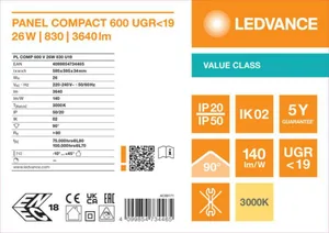 Moduulivalaisin Ledvance Panel Value - MODUULIVALAISIN LEDVANCE PL COMP 600 26W 830 MP