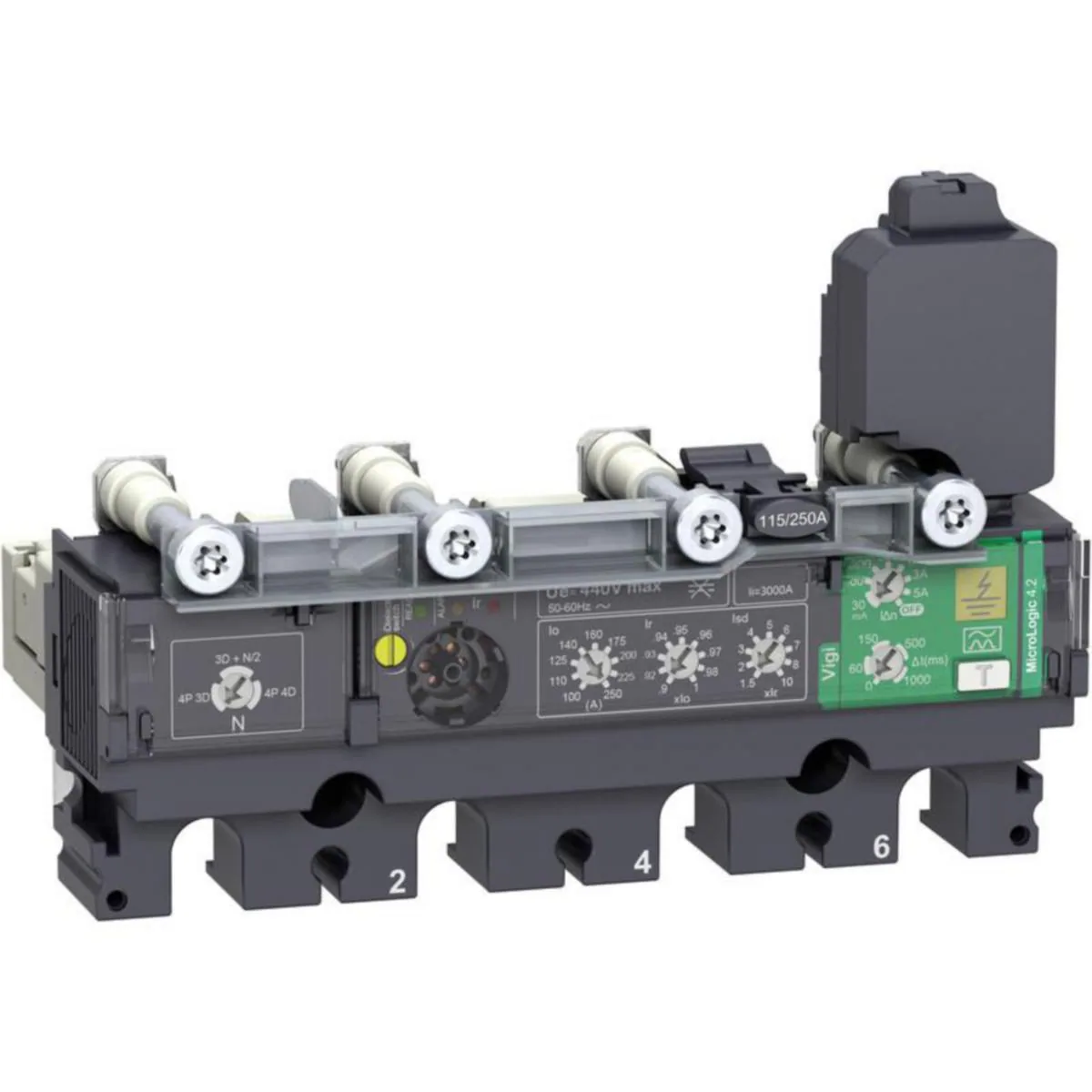 Kompaktikatkaisijan suojarele Schneider Electric ComPactT MicroLogic 4P 4.2 VIGI 100A