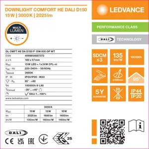 Alasvalo Ledvance Downlight Comfort - ALASVALO LEDVANCE DL HE D150 15W 830 OP DALI