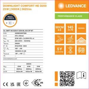 Alasvalo Ledvance Downlight Comfort - ALASVALO LEDVANCE DL HE D200 25W 830 ML OP