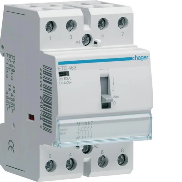 Kontaktori Hager LVV kytkimellä ETC463 4S 63A K.230VAC