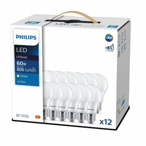 Vakiolamppu Philips 12 kpl pakkaus - VAKIOLAMPPU PHILIPS E27 827 806LM 60=8W A60 12PCS