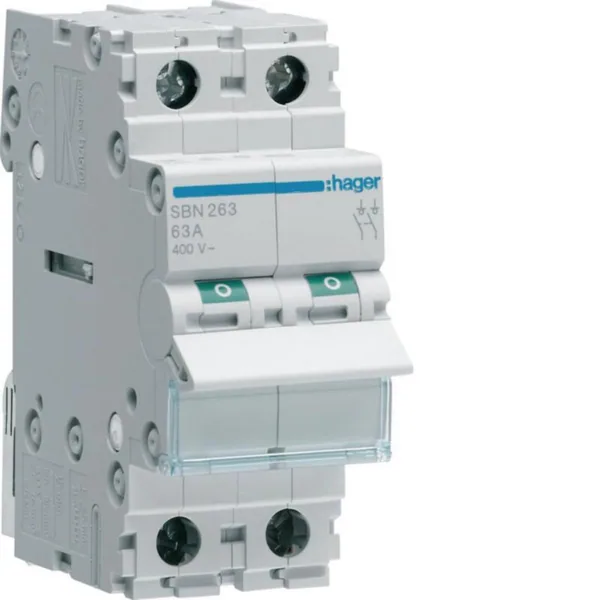Modulaariset kuormankytkin Hager 2-napainen SBN263 0-1 2N 63A 400VAC DIN