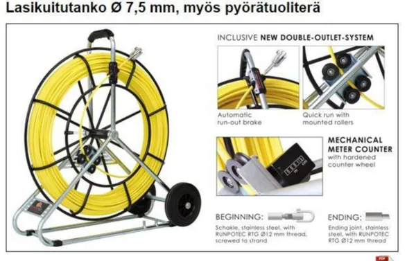Vetojousitarvike Runpotec KAAPELIKÄÄRME 120 M, 7,5 MM