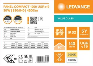 Moduulivalaisin Ledvance Panel Value - MODUULIVALAISIN PANEL VALUE PL COMP 1200 30W 830840 ML MP