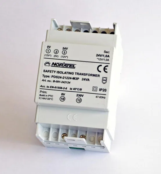 Suojajännitemuuntaja PDS Noratel PDS24-21224-M3P 24VA DIN-KISKO