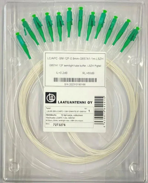 Häntäkuitu LA-FIBER SM LC APC 12KPL 1.0M WHITE