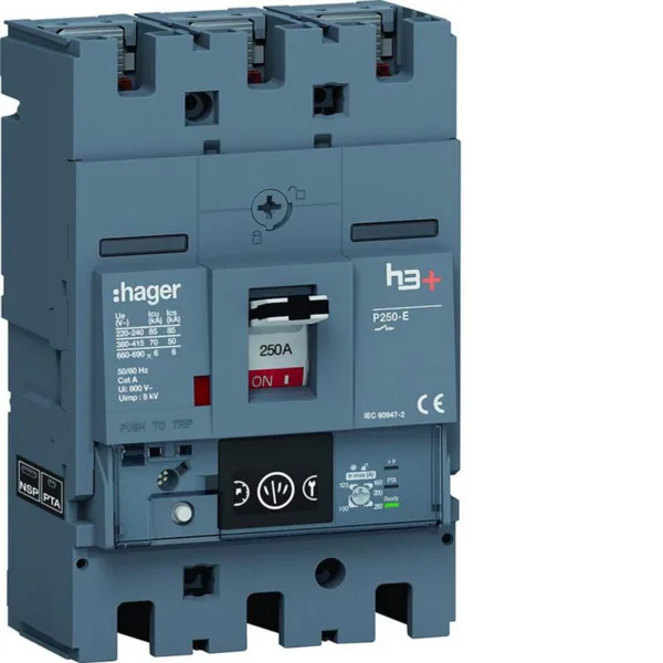 Kompaktikatkaisija Hager h3+ Energy P250 3N 250A 70KA
