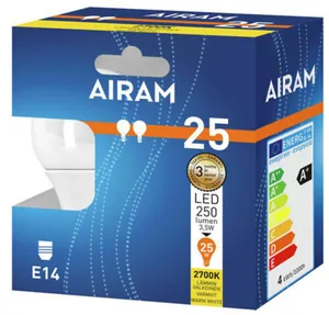 Pienkupulamppu Airam Led OP45 pahvipakkaus - PIENKUPULAMPPU AIRAM LED P45 827 250lm E14 OP 2BX