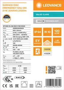 Pinta-asennusvalaisin Ledvance Surface Value - PINTA-ASENNUSVALAISIN LEDVANCE SF DISC 300 21W CCT DALI EL
