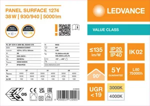 Pinta-asennusvalaisin Ledvance Panel Value - PINTA-ASENNUSVALAISIN LEDVANCE PL SF 1200 38W CCT ML MP