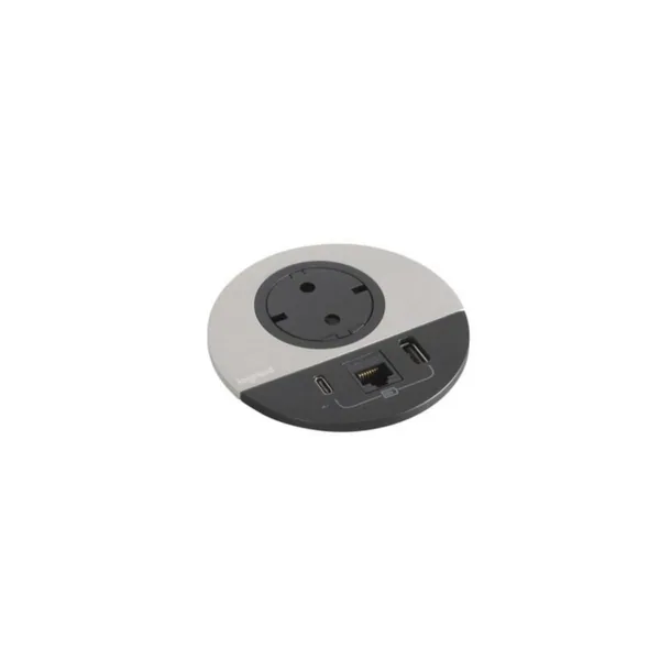 Pistorasiapaneeli Legrand Incara Disq 80 1S USB A+C 15W RJ45 ALU