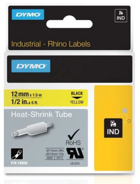 Merkintäkutisteletku Dymo Rhino MERKINTÄKUTISTELET 12mm MU TXT KELTAISELLA