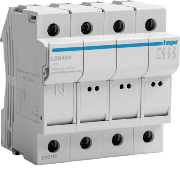 Putkisulakealusta Hager LSN404 3L+N 25A 8X31 4M