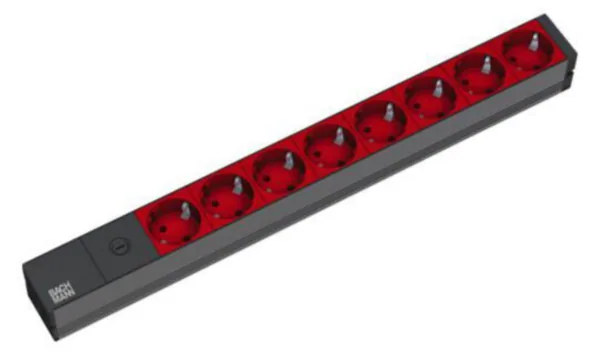 Jatkopistorasia Bachmann 19" PDU MUSTA, 8 X PUN PR, C14