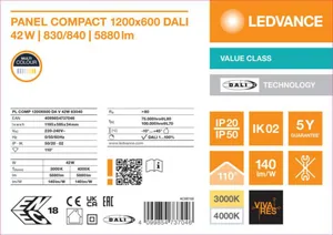 Moduulivalaisin Ledvance Panel Value - MODUULIVALAISIN PANEL VALUE PL COMP 1200X600 42W CCT OP DA