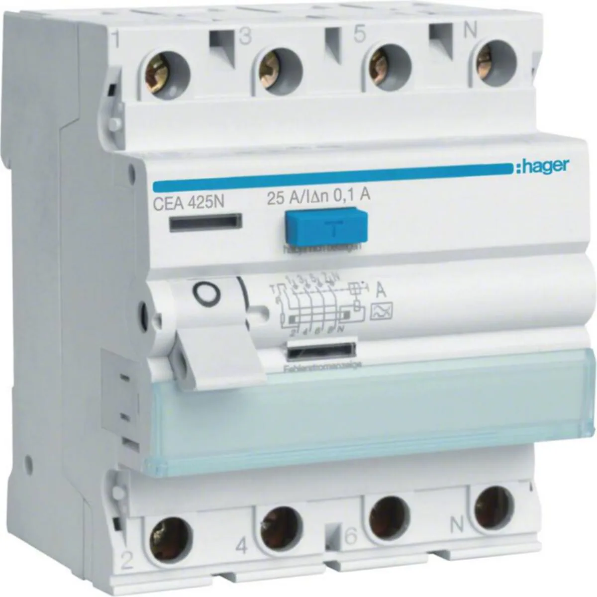 Vikavirtasuojakytkin Hager 4-napainen CEA425N 100mA A/4x25A
