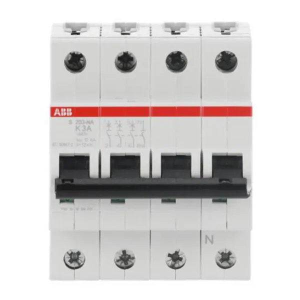 Johdonsuojakatkaisija ABB S200 K-käyrä 4-nap 3L + N S203-K3NA K3A