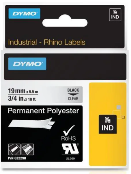 Merkintätarra Dymo Rhino polyesteriä MERKINTÄTEIPPI POLY 19MMX5.5 TXT MU/KIRKAS