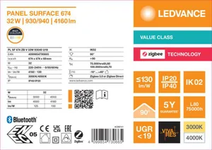 Pinta-asennusvalaisin Ledvance Panel Value - PINTA-ASENNUSVALAISIN LEDVANCE PL SF 600 32W CCT MP ZIGBEE
