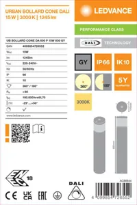 Pollarivalaisin Ledvance Urban Bollard - POLLARIVALAISIN URBAN BOLLARD UB CONE 15W 830 DALI H600 IP66