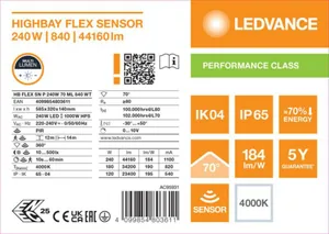 Syväsäteilijä Ledvance High Bay PFM Flex Sensor - SYVÄSÄTEILIJÄ HIGH BAY PFM HB FLEX 240W 840 70D ML PIR