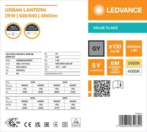 Pylväsvalaisin Ledvance Urban Lantern Value - PYLVÄSVALAISIN LEDVANCE UB LTRN 29W CCT ML SYM GY 6M