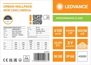 Seinävalaisin ulko Ledvance Urban Wall - SEINÄVALAISIN ULKO URBAN WALL UB WALLPACK 40W 840 ML GY