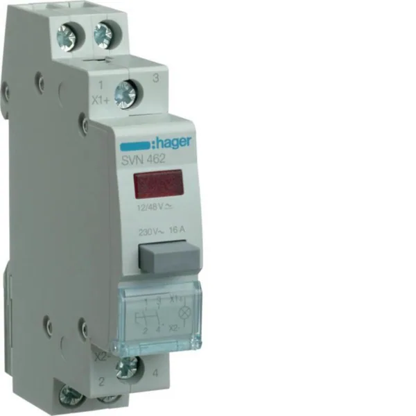 Painike Hager merkkivalolla SVN462 2S+PUN MV 12-48V AC/DC