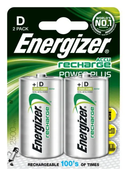 Akku ladattava Precision, Extreme, Power Plus Energizer NIMH RECH D/HR20 2500mAh 2-PAK