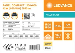 Moduulivalaisin Ledvance Panel Value - MODUULIVALAISIN PANEL VALUE PL COMP 1200X600 42W CCT ML OP