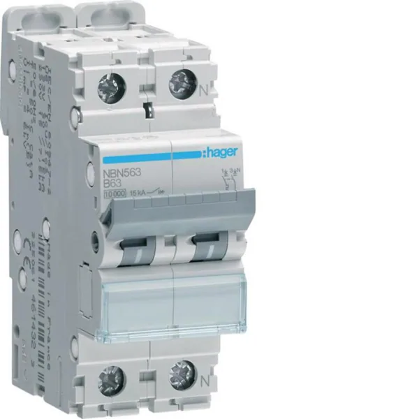 Johdonsuojakatkaisija Hager NBN563 1L+N B-63A 10KA 2M