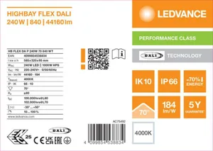 Syväsäteilijä Ledvance High Bay PFM Flex - SYVÄSÄTEILIJÄ HIGH BAY PFM HB FLEX 240W 840 70D DALI