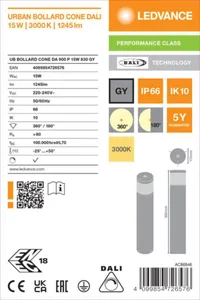 Pollarivalaisin Ledvance Urban Bollard - POLLARIVALAISIN URBAN BOLLARD UB CONE 15W 830 DALI H900 IP66